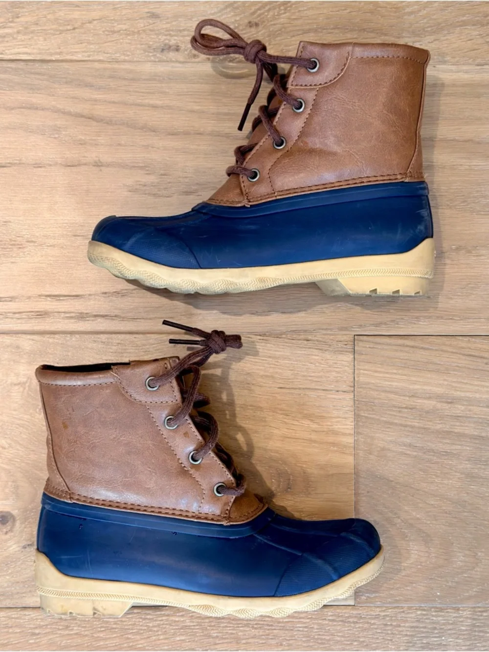 Sperry Kids Port Boot Navy Brown Duck Boots Waterproof Size 2M Big Kid Unisex